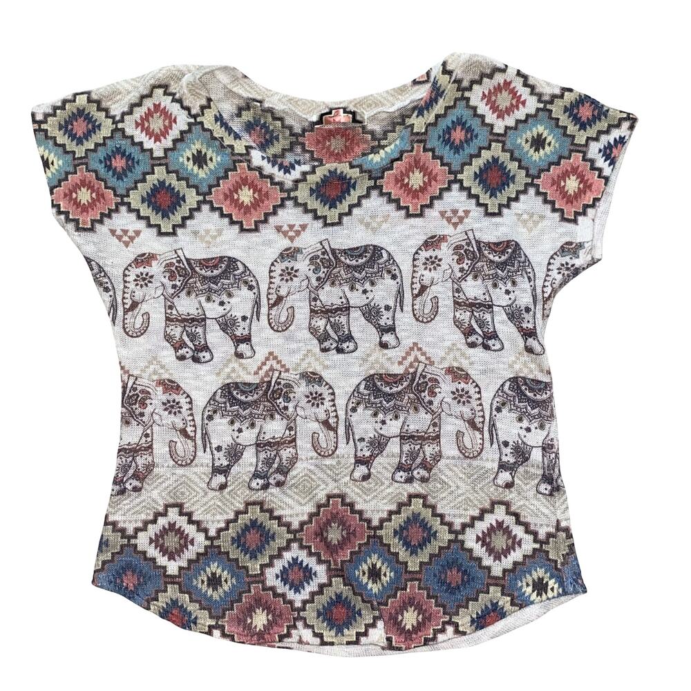 Gaze Colorful Elephant Medallion Print Cap Sleeve Top Women's Size L